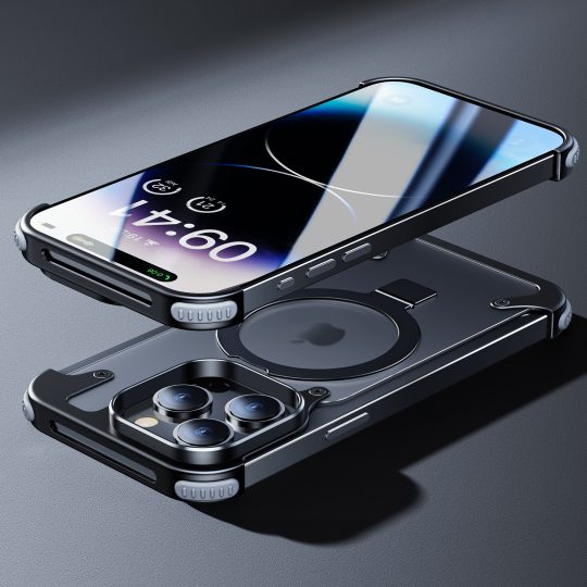 Comes with a simple stand metal texture anti-fall  bump-proof bare metal phone case