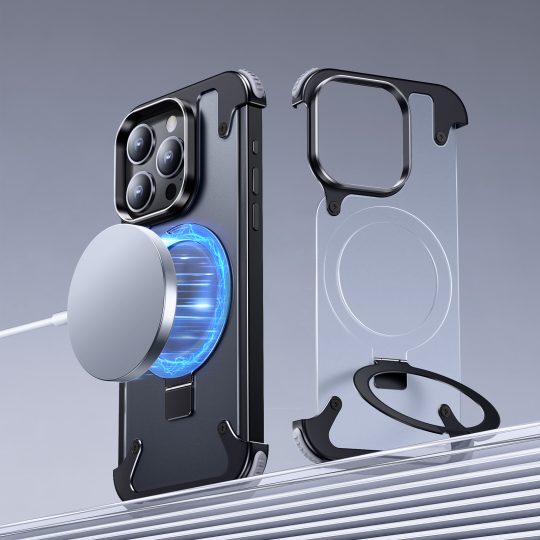 Comes with a simple stand metal texture anti-fall  bump-proof bare metal phone case
