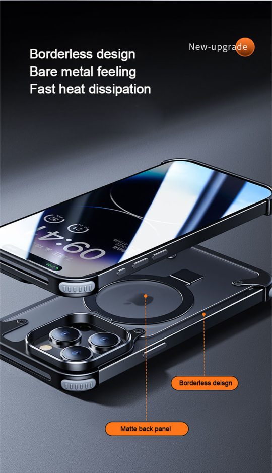 Comes with a simple stand metal texture anti-fall  bump-proof bare metal phone case