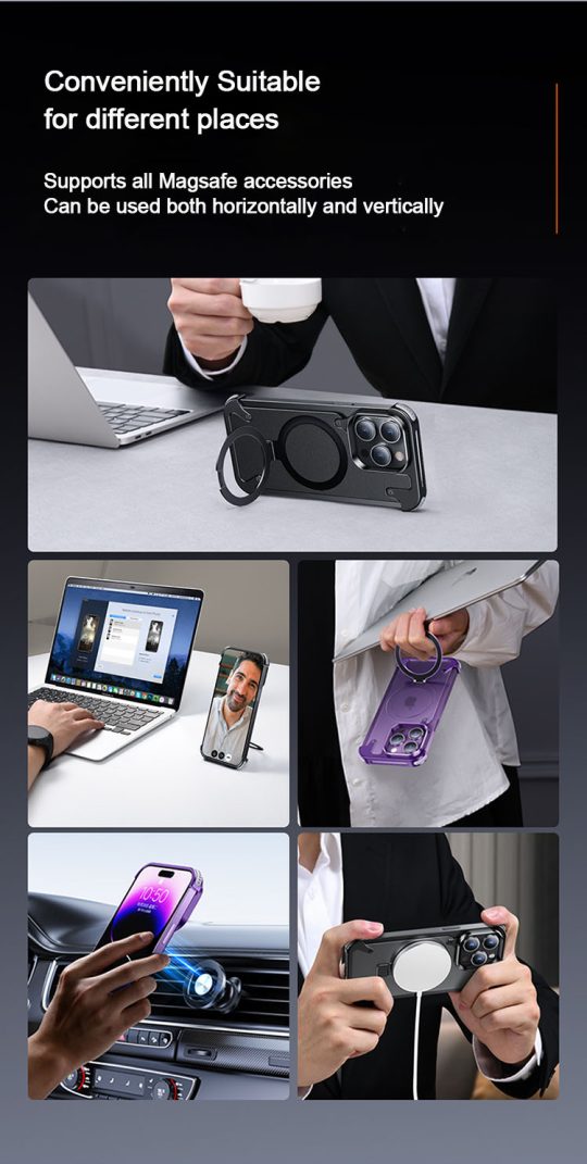 Comes with a simple stand metal texture anti-fall  bump-proof bare metal phone case
