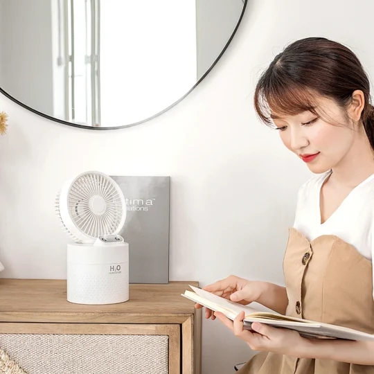 GXZ-JF01  2020 Portable Desktop USB Rechargeable Battery 2 in 1 Water Air Cool Misty Spray Mini USB Humidifier Fan
