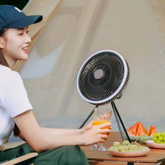 GXZ-F1  New Arrival 2023 10 inch 10000mah rechargeable battery table tripod camping fan with LED light and remote control