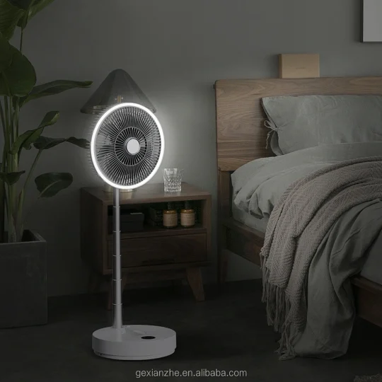 GXZ-F3  Hot Sale New Rechargeable 10000mah Battery Powered Standing and Desk Foldable fan with LED Light and Rotation