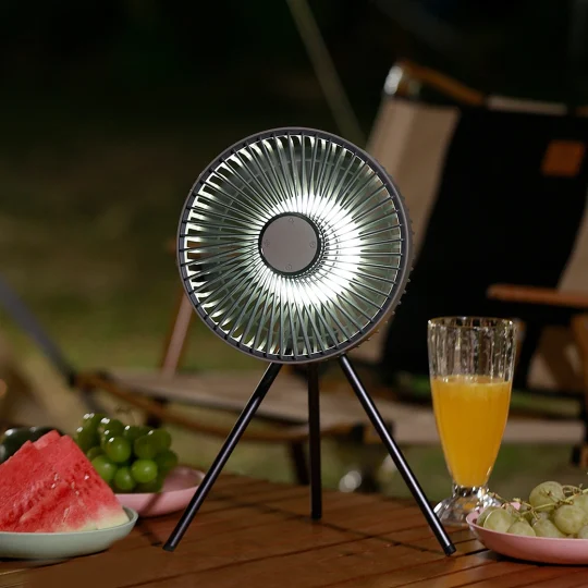 GXZ-F1  New Arrival 2023 10 inch 10000mah rechargeable battery table tripod camping fan with LED light and remote control