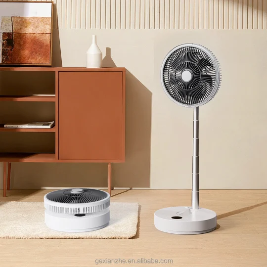 GXZ-F3  Hot Sale New Rechargeable 10000mah Battery Powered Standing and Desk Foldable fan with LED Light and Rotation