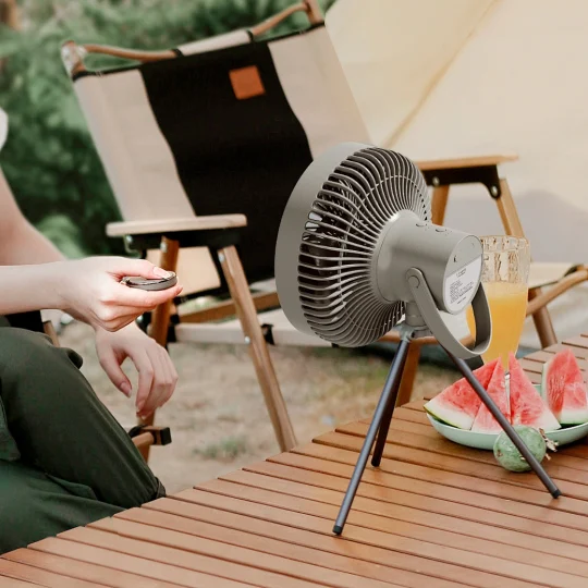 GXZ-F1  New Arrival 2023 10 inch 10000mah rechargeable battery table tripod camping fan with LED light and remote control