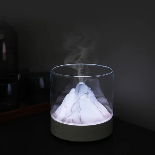 GXZ-D5 2023 300Ml Mini Portable Crystal Fragrance Electric Air Volcano Ultrasonic Flame Essential Oil Car Aroma Diffuser