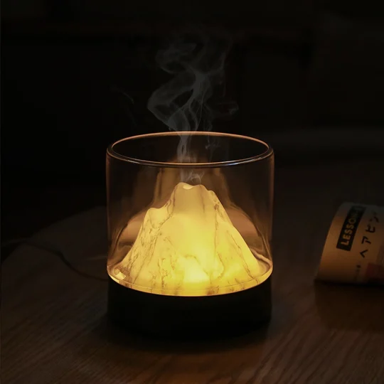 GXZ-D5 2023 300Ml Mini Portable Crystal Fragrance Electric Air Volcano Ultrasonic Flame Essential Oil Car Aroma Diffuser