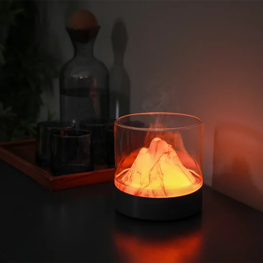 GXZ-D5 2023 300Ml Mini Portable Crystal Fragrance Electric Air Volcano Ultrasonic Flame Essential Oil Car Aroma Diffuser