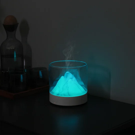 GXZ-D5 2023 300Ml Mini Portable Crystal Fragrance Electric Air Volcano Ultrasonic Flame Essential Oil Car Aroma Diffuser